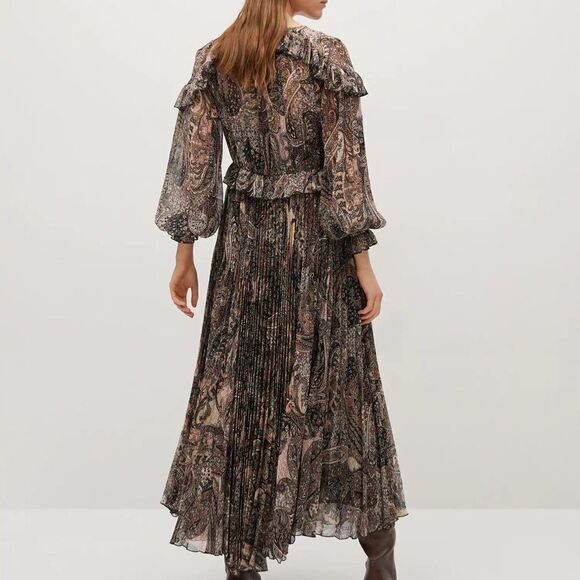 Mango Paisley Pleated Dress New - Picture 10 of 14